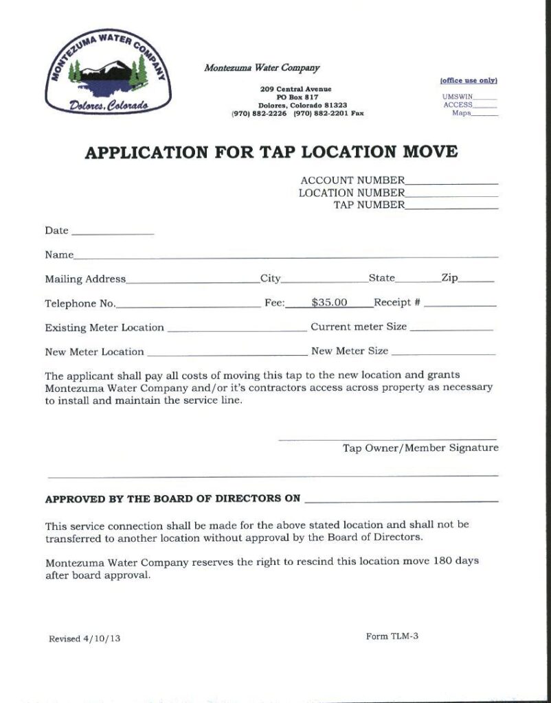Tap Location Move Form